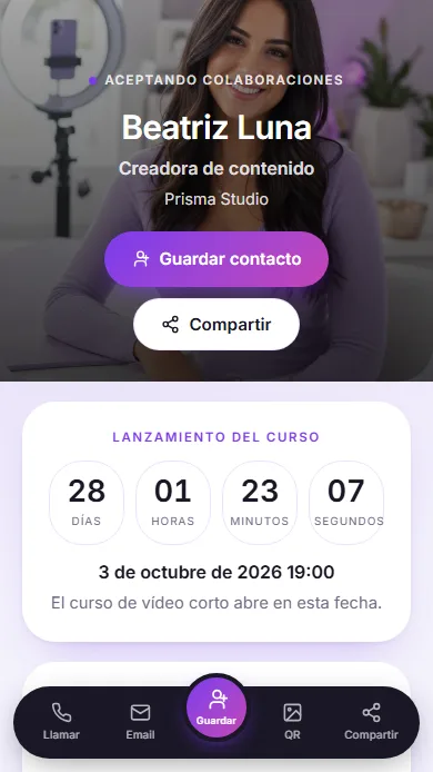 Perfil KARD en un móvil — plantilla Prisma