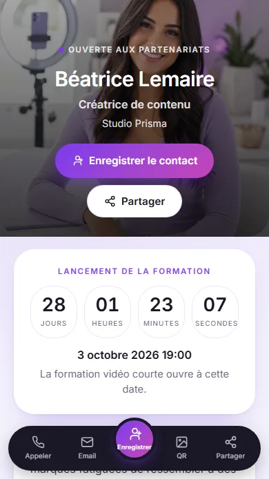 Profil KARD sur un téléphone — template Prisma